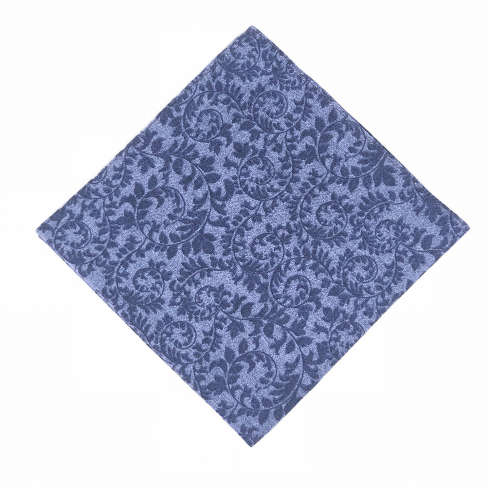 Blue Chambray Style Scroll Pattern Pocket Square Handkerchief